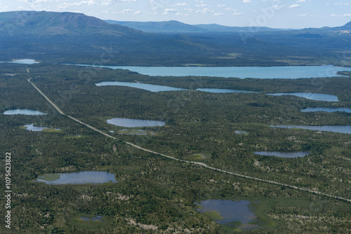 Aerial View of Pristine Boreal Forest and Interconnected Lakes