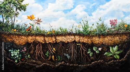 A realistic cross-sectional view of soil