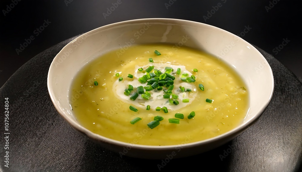 Potato leek soup creamy texture enhanced by the subtle flavors of chopped chives and a few _1(1529) Potato leek soup creamy texture enhanced by the subtle flavors of chopped chives and a few _1(1529)