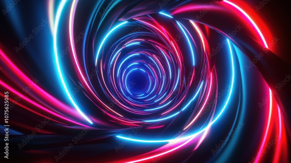 A mesmerizing spiral tunnel of vibrant blue and pink lights radiating energy and depth. A mesmerizing spiral tunnel of vibrant blue and pink lights radiating energy and depth.
