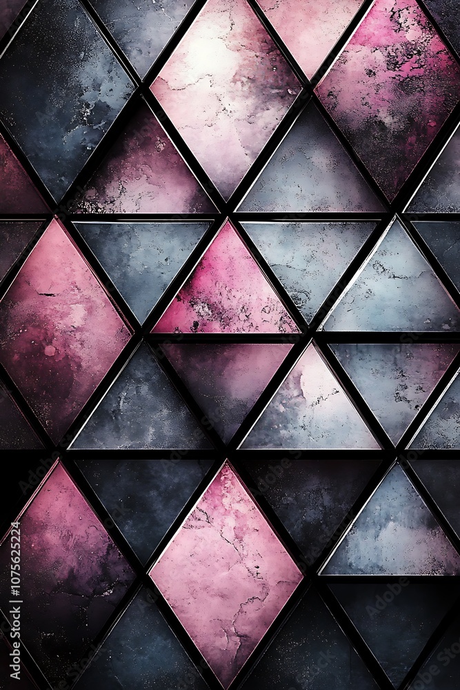Obraz premium Abstract Composition of Gray and Pink Triangular Shapes on a Clean White Background