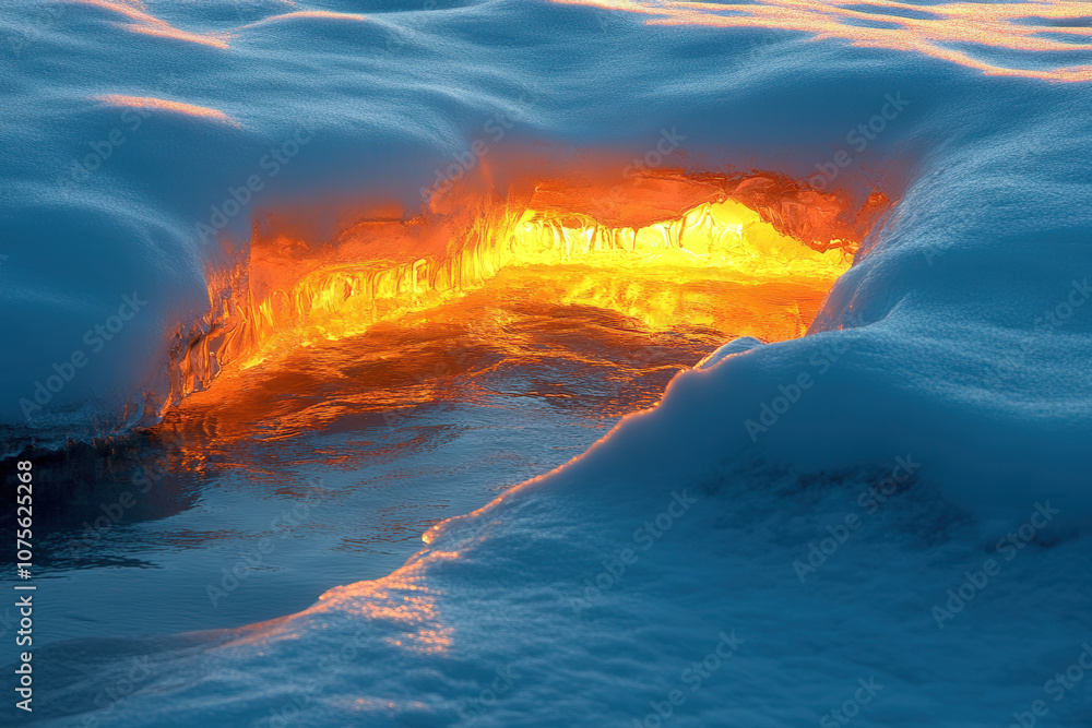 Naklejka premium Fiery Glow Beneath Arctic Ice