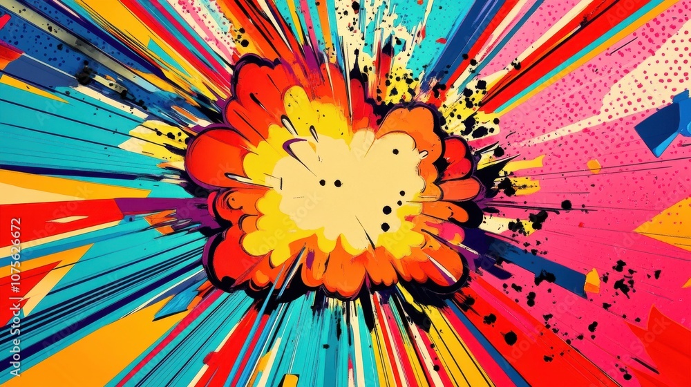 Fototapeta premium Colorful explosion graphic with dynamic vibrant colors depicting energy and movement.