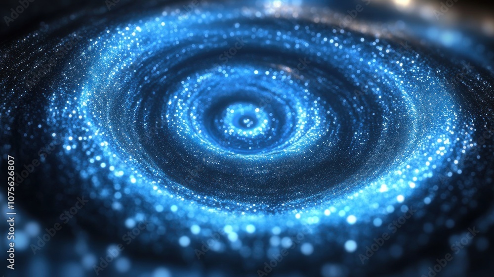 A mesmerizing spiral of blue cosmic light and glittering stars, depicting the beauty of the galaxy. A mesmerizing spiral of blue cosmic light and glittering stars, depicting the beauty of the galaxy.
