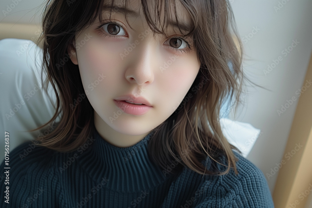 黒いタートルネックが似合う女性 黒いタートルネックが似合う女性