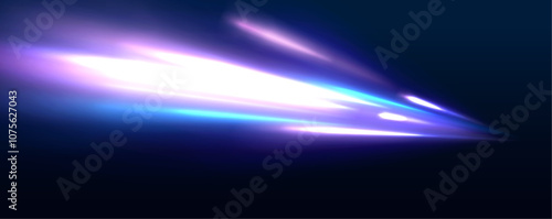 Night motorway with light effects in neon colors purple, blue and red. Abstract futuristic background with glowing light effect. Vector illustration.