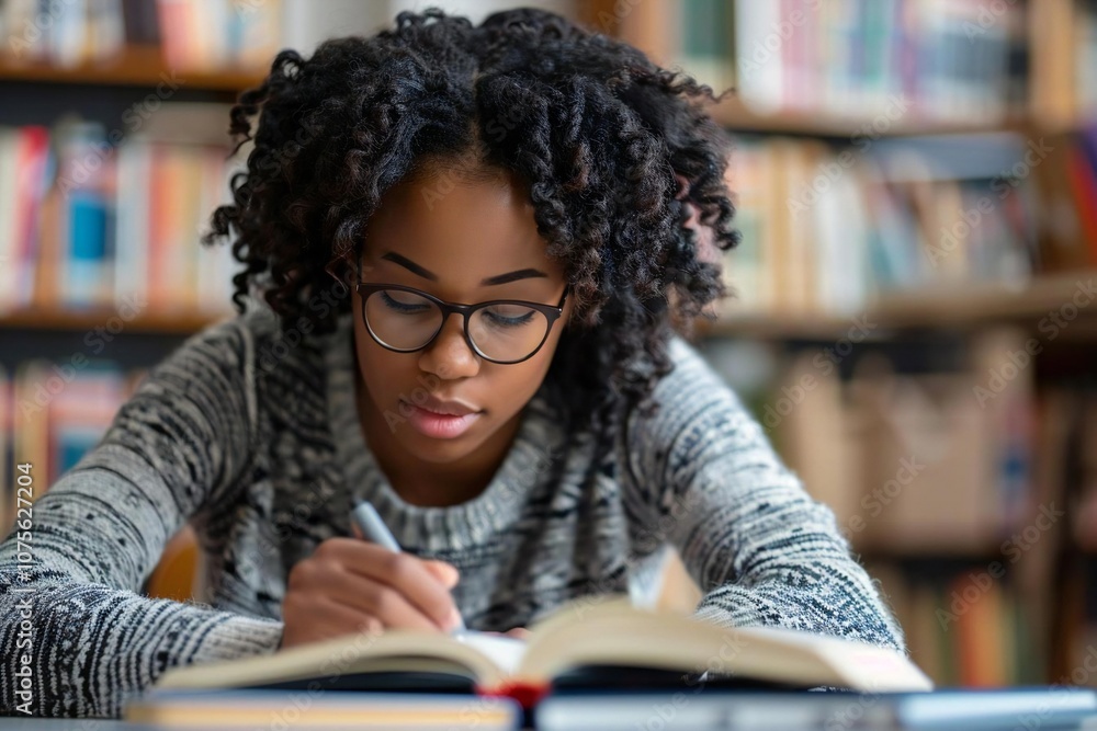 Close-up photo of African American woman studying online education at home Close-up photo of African American woman studying online education at home