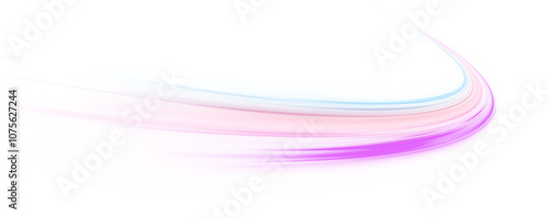 Light trail wave, fire path trace line, car lights, optic fiber and incandescence curve twirl. Illustration of light ray, stripe line with blue light, speed motion background.	
