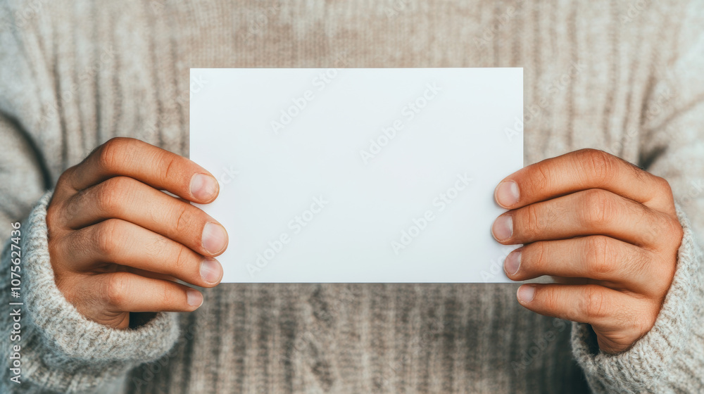 A person's hands holding a blank white card, perfect for your message. A person's hands holding a blank white card, perfect for your message.