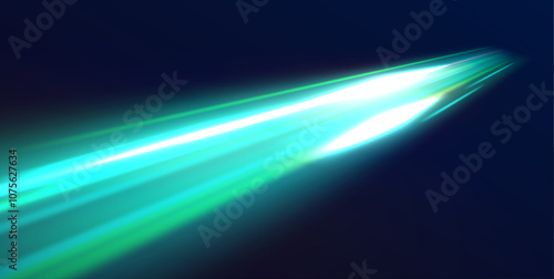 Dark green abstract background with ultraviolet neon glow, blurry light lines, waves. Abstract background in green neon colors. Acceleration speed motion on night road. Bright sparkling background.	