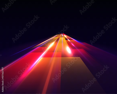 Night motorway with light effects in neon colors purple, blue and red. Abstract futuristic background with glowing light effect. Vector illustration.