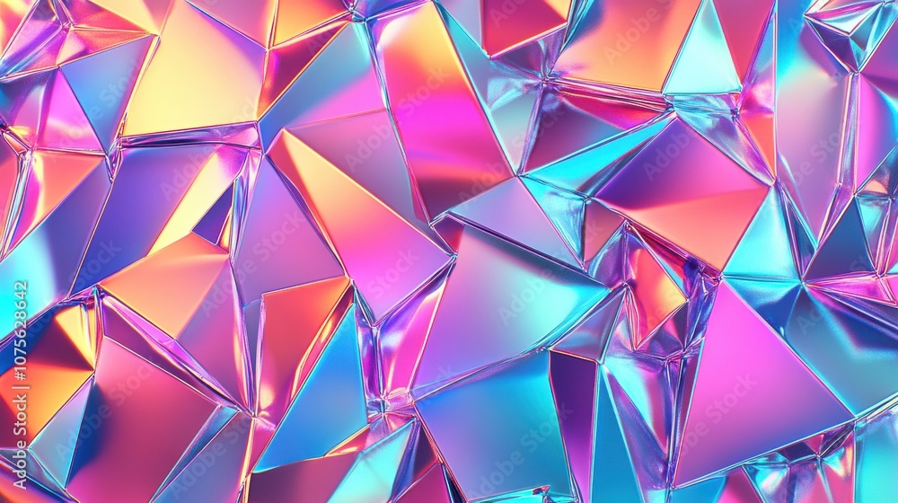 A vibrant abstract display of colorful, reflective triangular shapes creating an eye-catching kaleidoscopic effect. A vibrant abstract display of colorful, reflective triangular shapes creating an eye-catching kaleidoscopic effect.