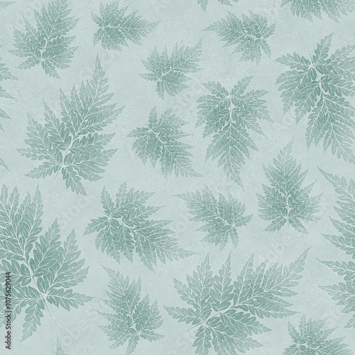 Seamless floral botanical pattern with graphic leaves on textured background