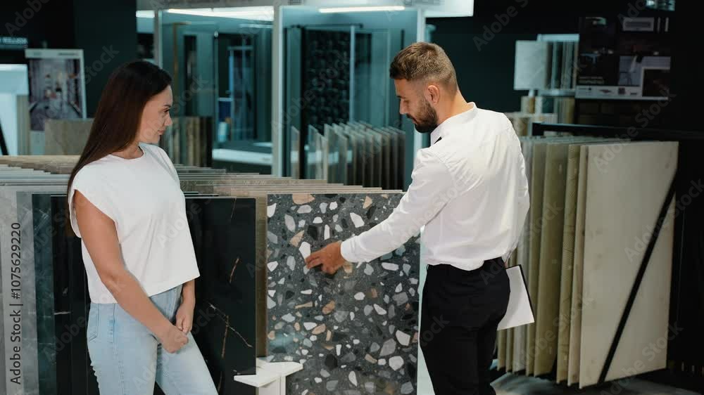 Consultant Helping Customer in Choice Tile Consultant Helping Customer in Choice Tile
