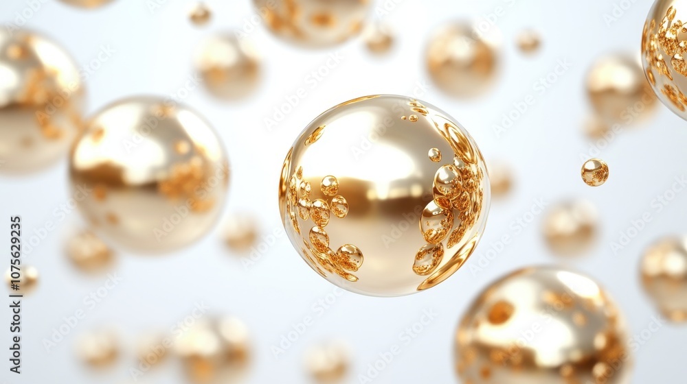 Radiant golden spheres floating gracefully against a soft white background, creating a sense of elegance and luxury. Radiant golden spheres floating gracefully against a soft white background, creating a sense of elegance and luxury.