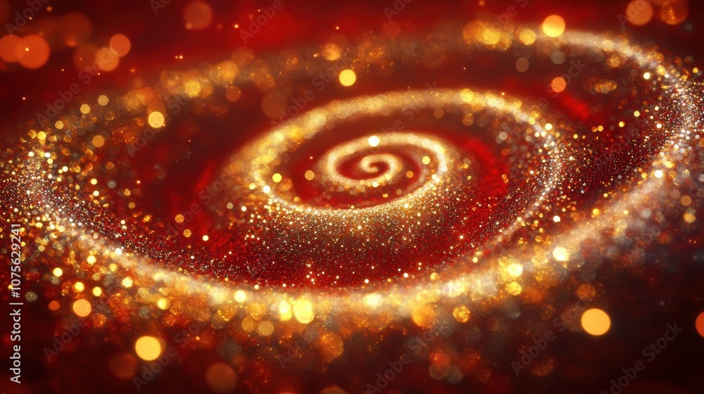 A mesmerizing golden spiral galaxy on a rich red background, showcasing shimmering stars and a magical glow. A mesmerizing golden spiral galaxy on a rich red background, showcasing shimmering stars and a magical glow.