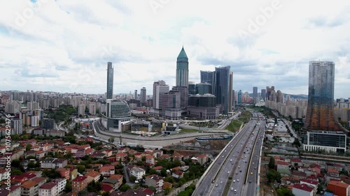 Istanbul Financial Center (IFC) in Atasehir, Istanbul, Turkey. Global financial services hub. Modern business center skyscrapers in Istanbul.