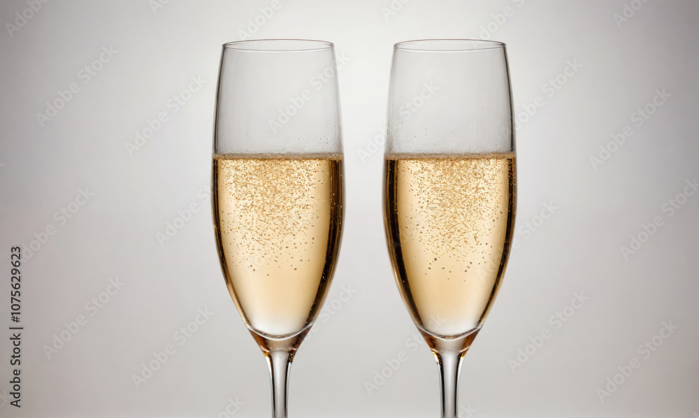 Two glasses of champagne sit side by side, ready for a celebration Two glasses of champagne sit side by side, ready for a celebration