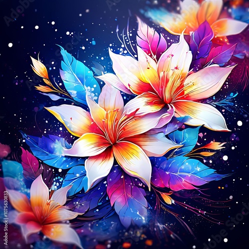Closeup of stunning flower with rich blue, purple hues accented by bright yellow stamens. For uplifting nature designs, colorful artistic composition, background, greeting card, print, textile design.