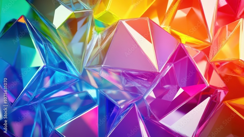 A vibrant arrangement of colorful, reflective glass shapes creating a mesmerizing rainbow effect. A vibrant arrangement of colorful, reflective glass shapes creating a mesmerizing rainbow effect.