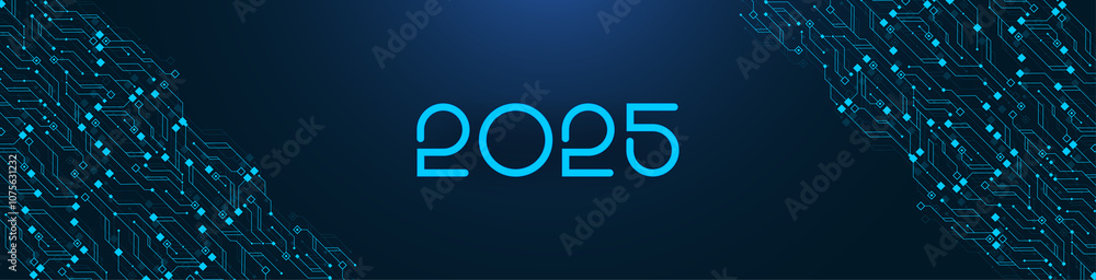 Digital technology abstract poster template 2025 with circuit board texture. Tech digital banner or header 2025 New year Digital technology abstract poster template 2025 with circuit board texture. Tech digital banner or header 2025 New year