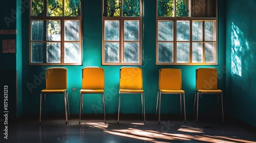 A row of empty voting privacy booths at a polling station, bright and inviting, highlighting the importance of voter privacy on Election Day. photo