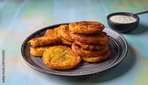  Cuban tostones are twice fried plantain slices served with a flavorful garlic dipping sauce_1(1095)