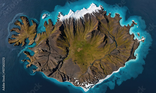 An aerial view of Surtsey, a volcanic island off the coast of Iceland, formed in 1963