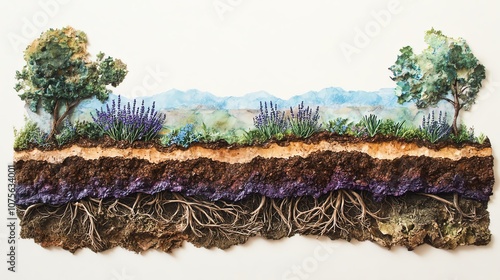 A slice of earth displaying a layered soil profile photo