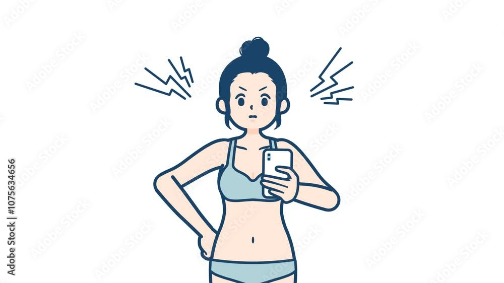 Underwear woman_smartphone angry_with alpha channel Underwear woman_smartphone angry_with alpha channel