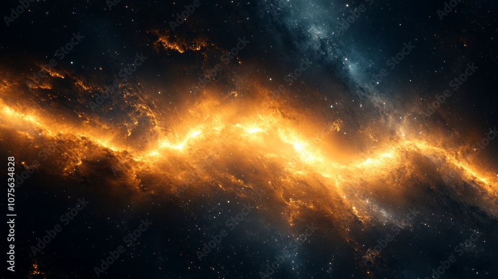 A long orange line in the sky with stars and a blue background A long orange line in the sky with stars and a blue background