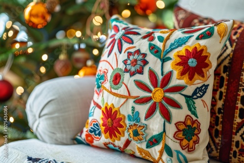 Cheerful Holiday Pillow Macro Shot