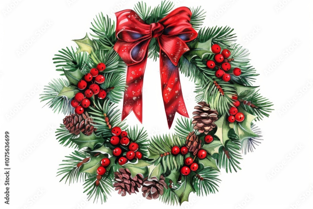 Festive Wreath with Red Ribbons Festive Wreath with Red Ribbons