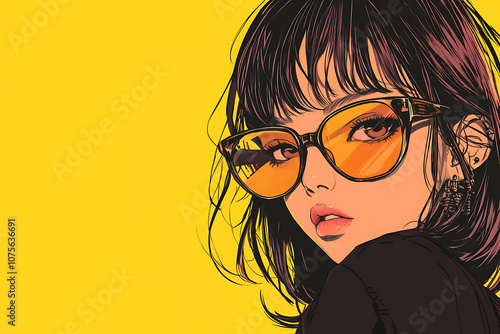 Wallpaper Mural  Anime girl wearing sunglasses, exuding a stylish, modern vibe with a cool expression  Torontodigital.ca
