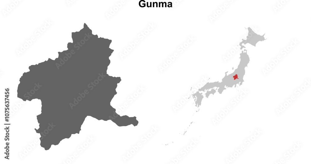 Gunma prefecture blank outline map set Gunma prefecture blank outline map set