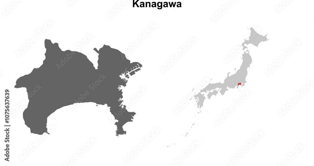Fototapeta premium Kanagawa prefecture blank outline map set