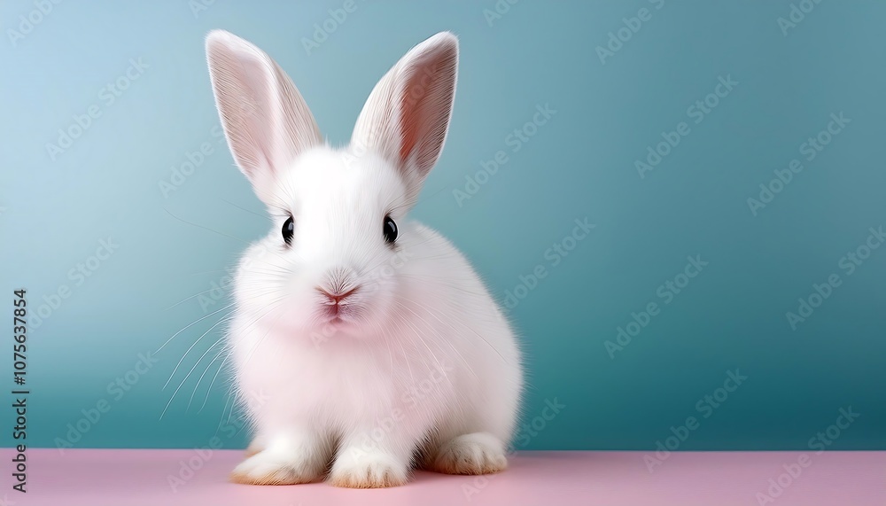A small white bunny sits alone on a soft pastel background in this Easter concept image wit_1(676) A small white bunny sits alone on a soft pastel background in this Easter concept image wit_1(676)