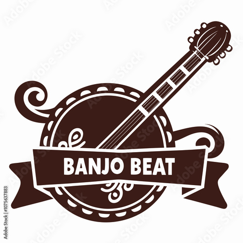 Banjo Beat logo with stylized banjo in classic monochrome.