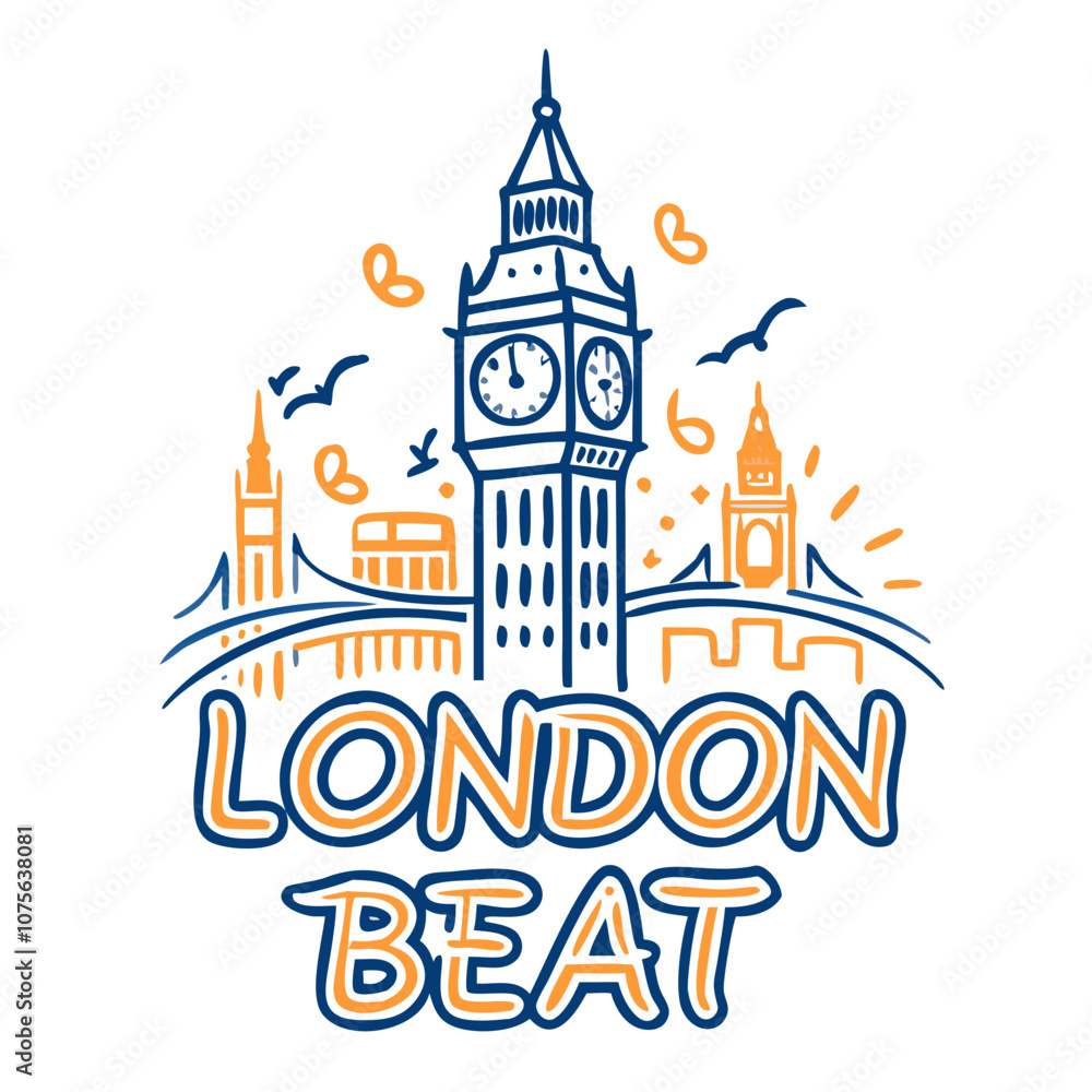 Obraz premium London Beat logo with Big Ben and bridge illustration