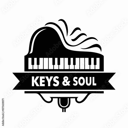 Keys & Soul logo with grand piano and microphone in monochrome