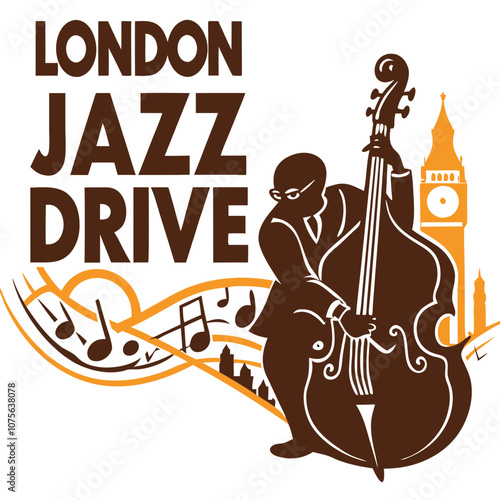 London Jazz Drive logo with double bass and musical notes