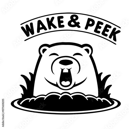 Wake & Peek logo with yawning bear in black and white