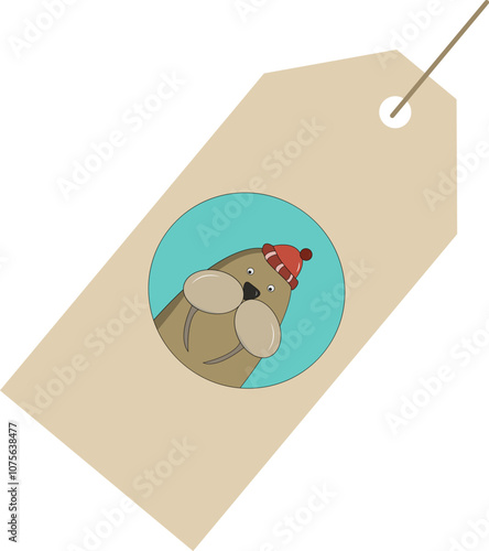 Christmas Walrus Cartoon on Tag