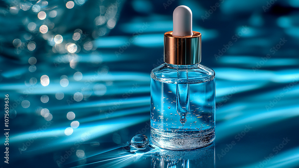 Glass jar with pipette containing product on a wet bottom. Skin care Glass jar with pipette containing product on a wet bottom. Skin care