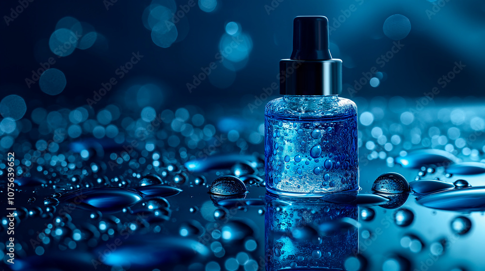 Glass jar with pipette containing product on a wet bottom. Skin care Glass jar with pipette containing product on a wet bottom. Skin care