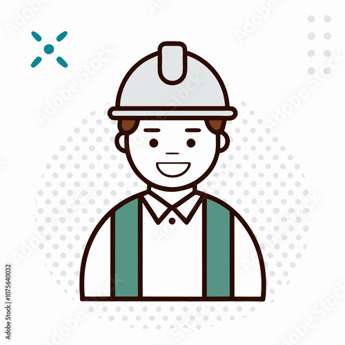 A man in a hard hat is smiling. He is wearing a green vest and a blue shirt