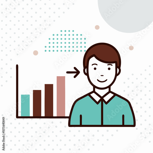 A man is smiling and pointing to a graph. The graph shows a downward trend. The man's smile suggests that he is happy despite the negative trend shown in the graph