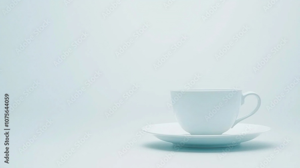 A white coffee cup sits atop a saucer stacked atop another saucer A white coffee cup sits atop a saucer stacked atop another saucer