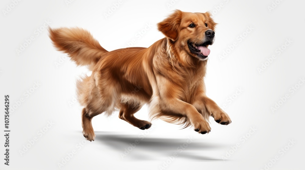 Playful golden retriever leaping in midair, perfect for pet themed designs and joyful canine actions Playful golden retriever leaping in midair, perfect for pet themed designs and joyful canine actions