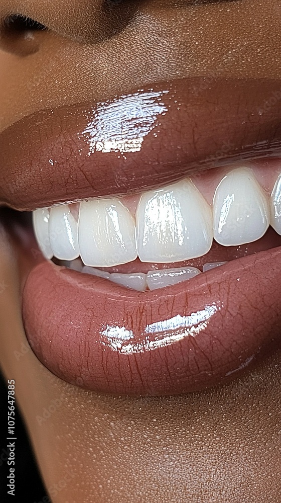 Obraz premium A woman's mouth, close-up, white lips with brown tips